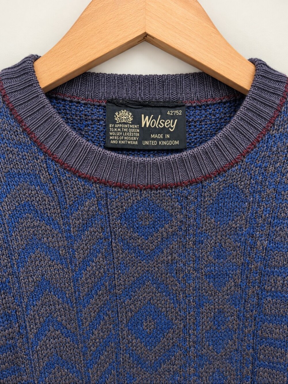 Wolsey Blue and Gray Patterned Crewneck Sweater - Med/Large